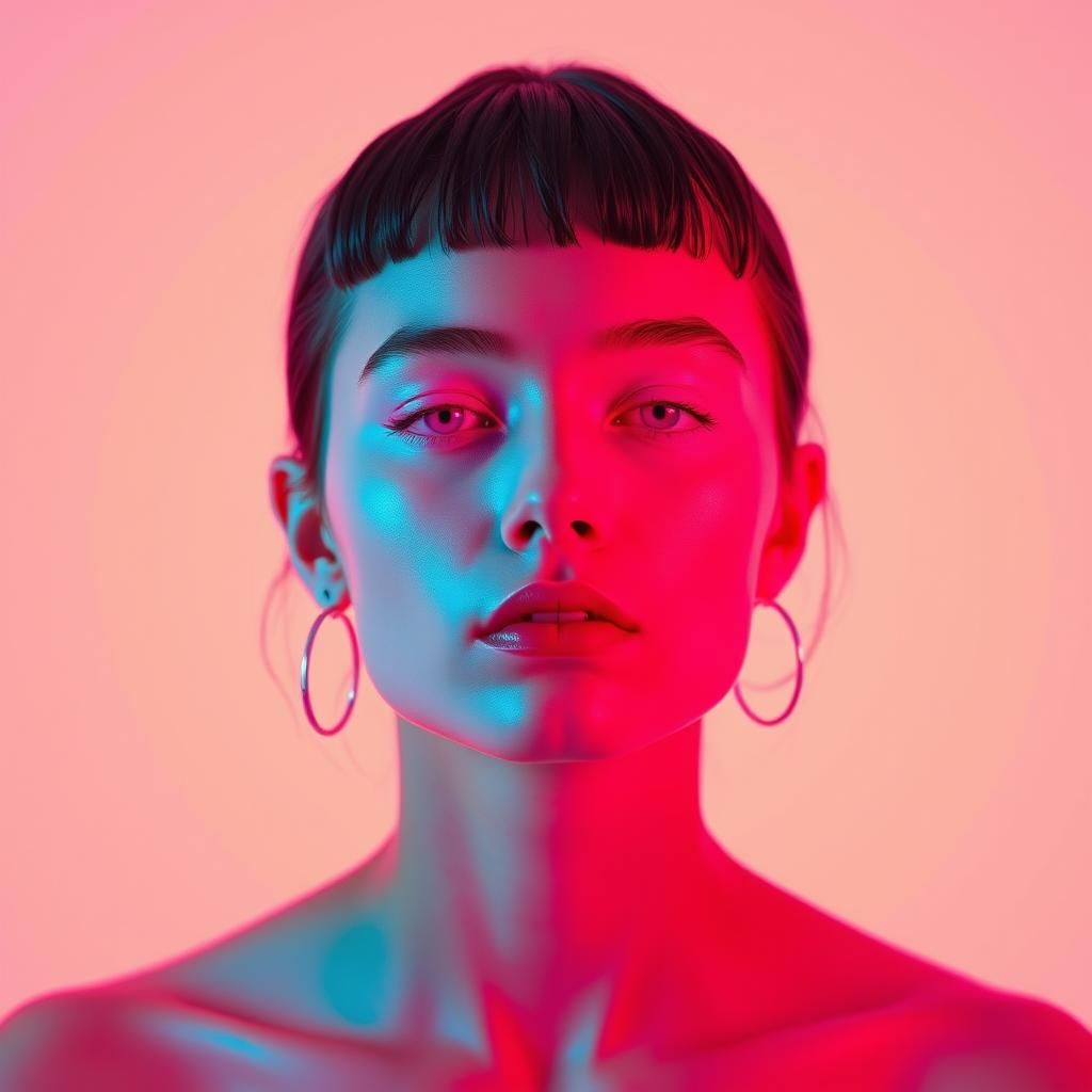 Minimalist Surreal Model Face in Synthwave Style