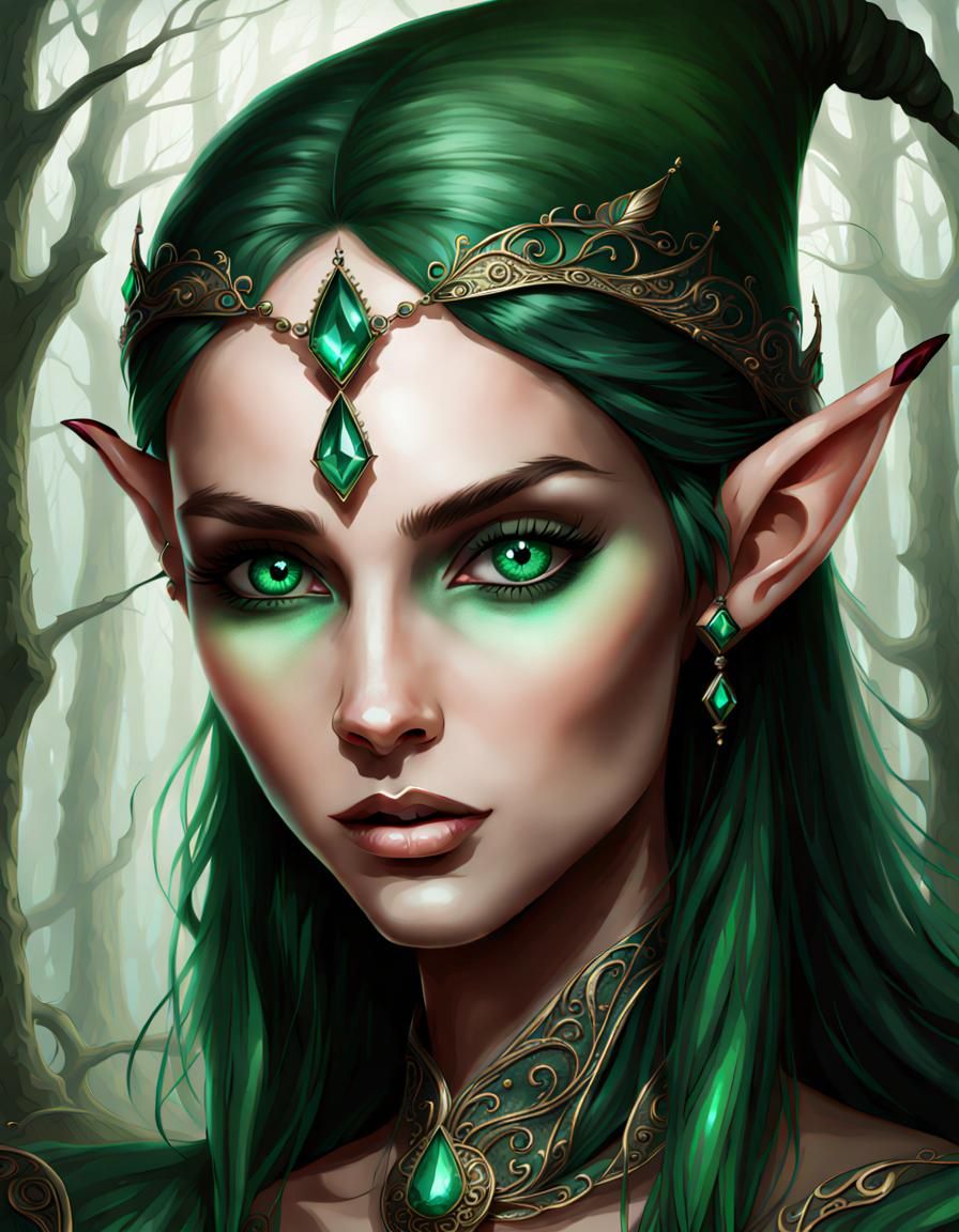 Enigmatic Elf with Emerald Eyes Digital Rendering