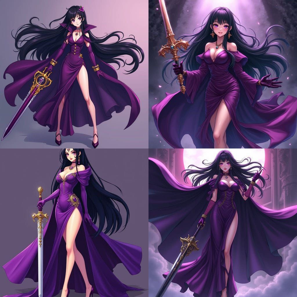 Anime Villainess in Purple Dress with Sword