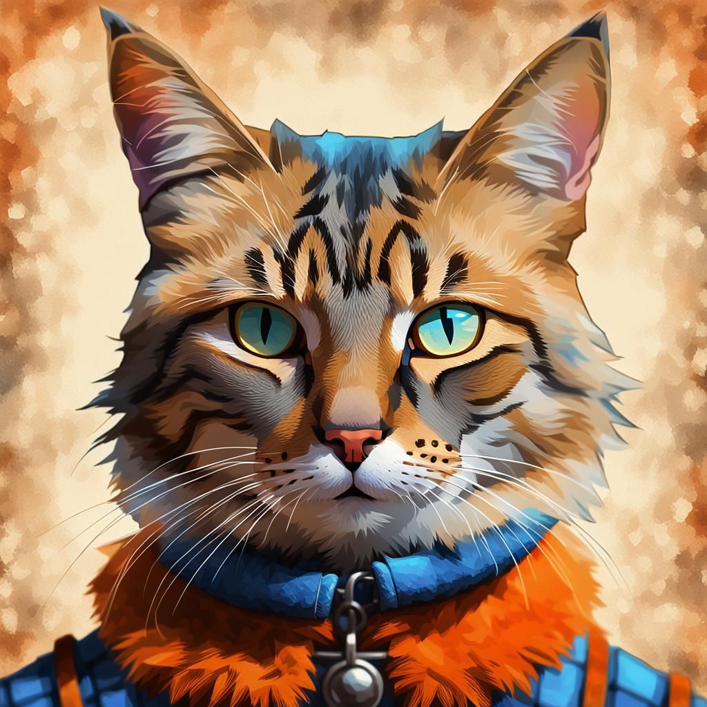 Low-Poly Cat Portrait in Renaissance Prisoner Outfit