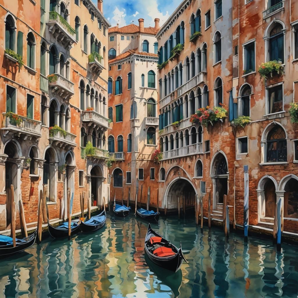 Venice in Gouache Style, 3D Rendering