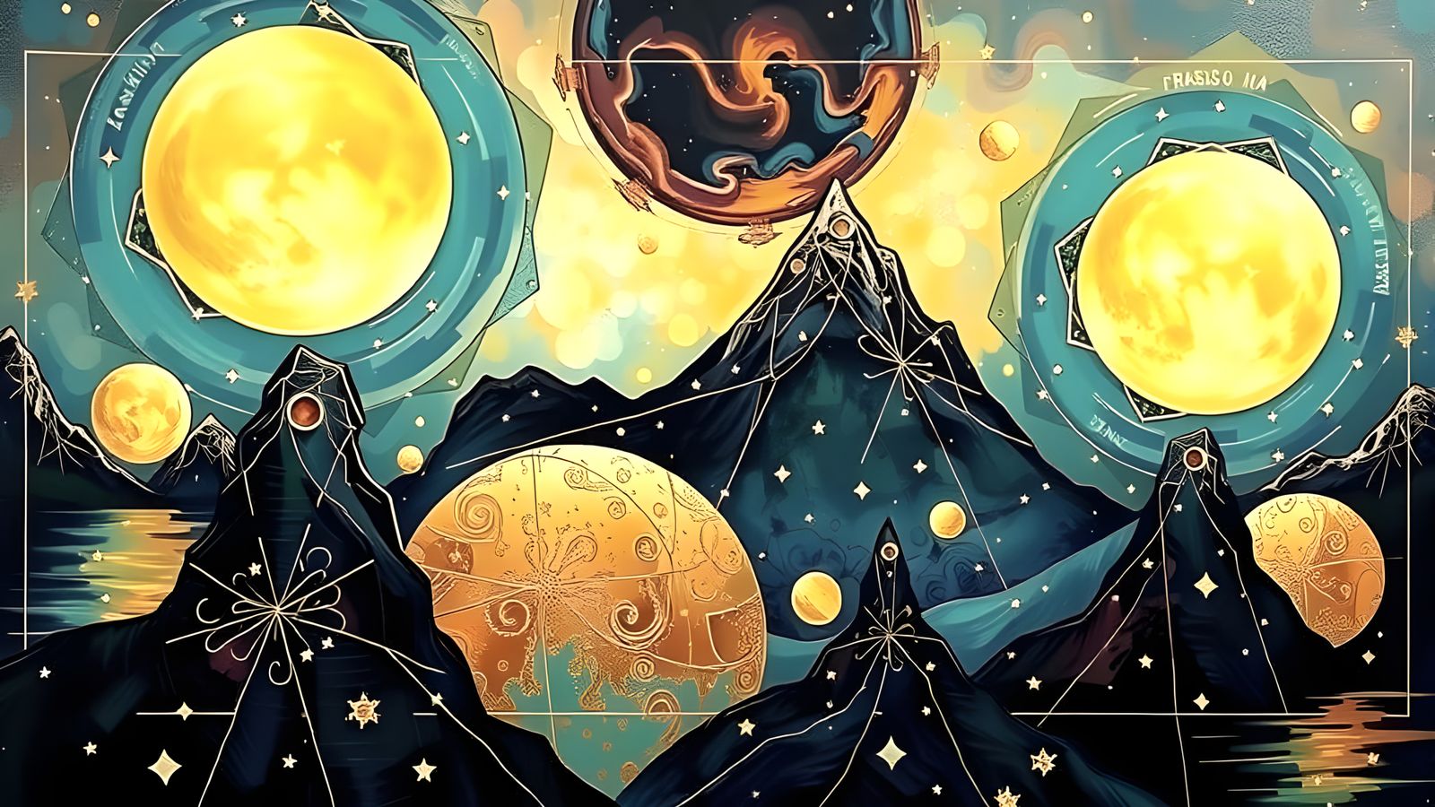 Golden Moonlit Landscape with Majestic Mountains