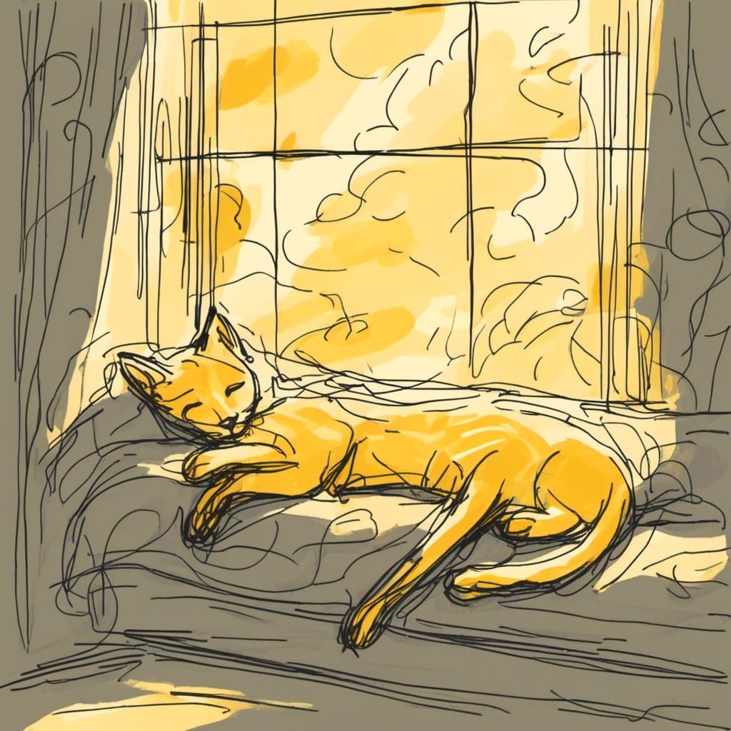 Stick Figure Cat Dreams in Sunlight Scribbles
