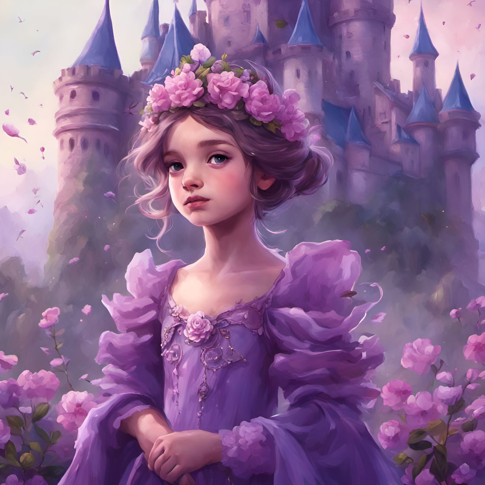 Cute Princess with Flower Crown in Cartoon Art