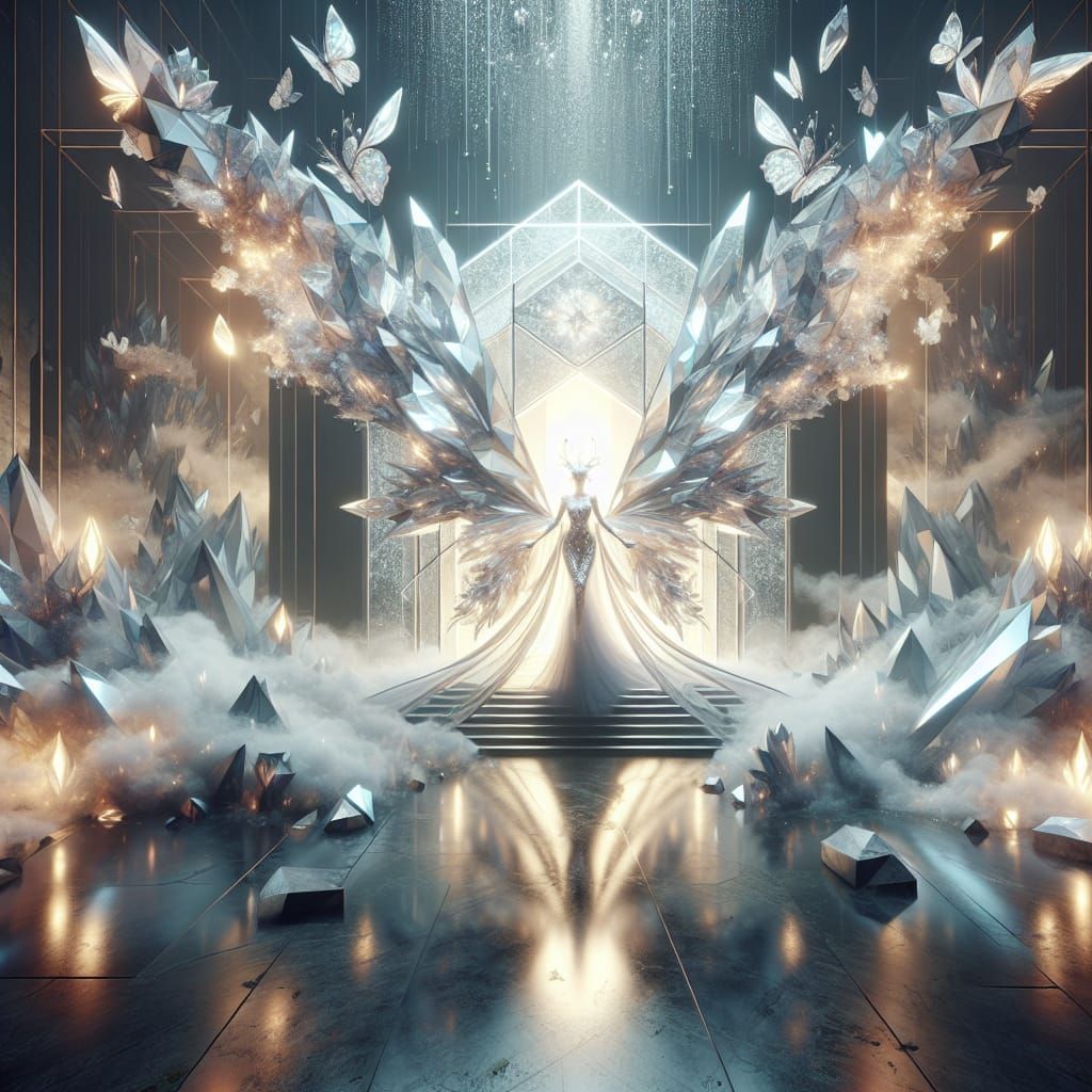 Butterfly Fairy Queen Enters Alien Portal in Cubist Style