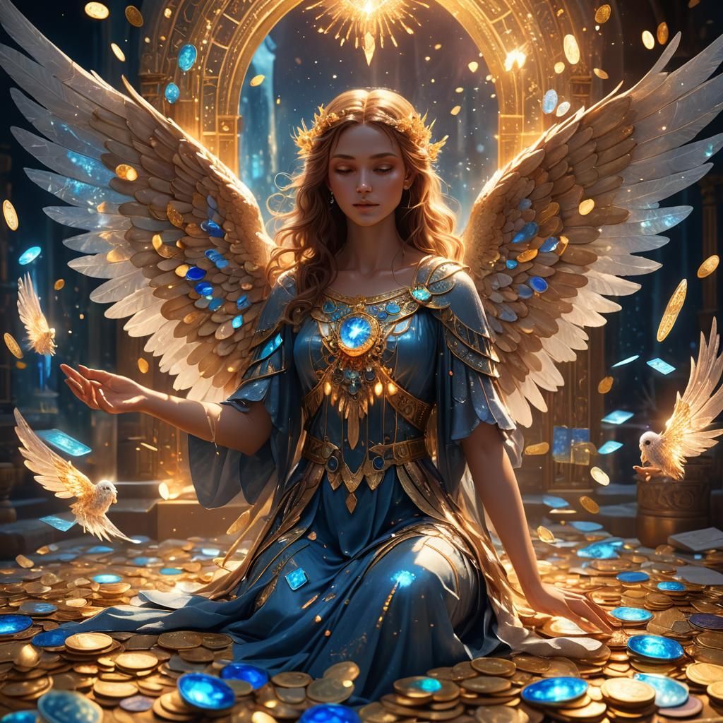 Angel with Crystal Wings in Fantasy Art Style