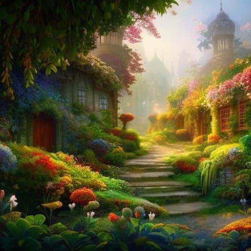 Enchanting Secret Garden in Watercolor Style