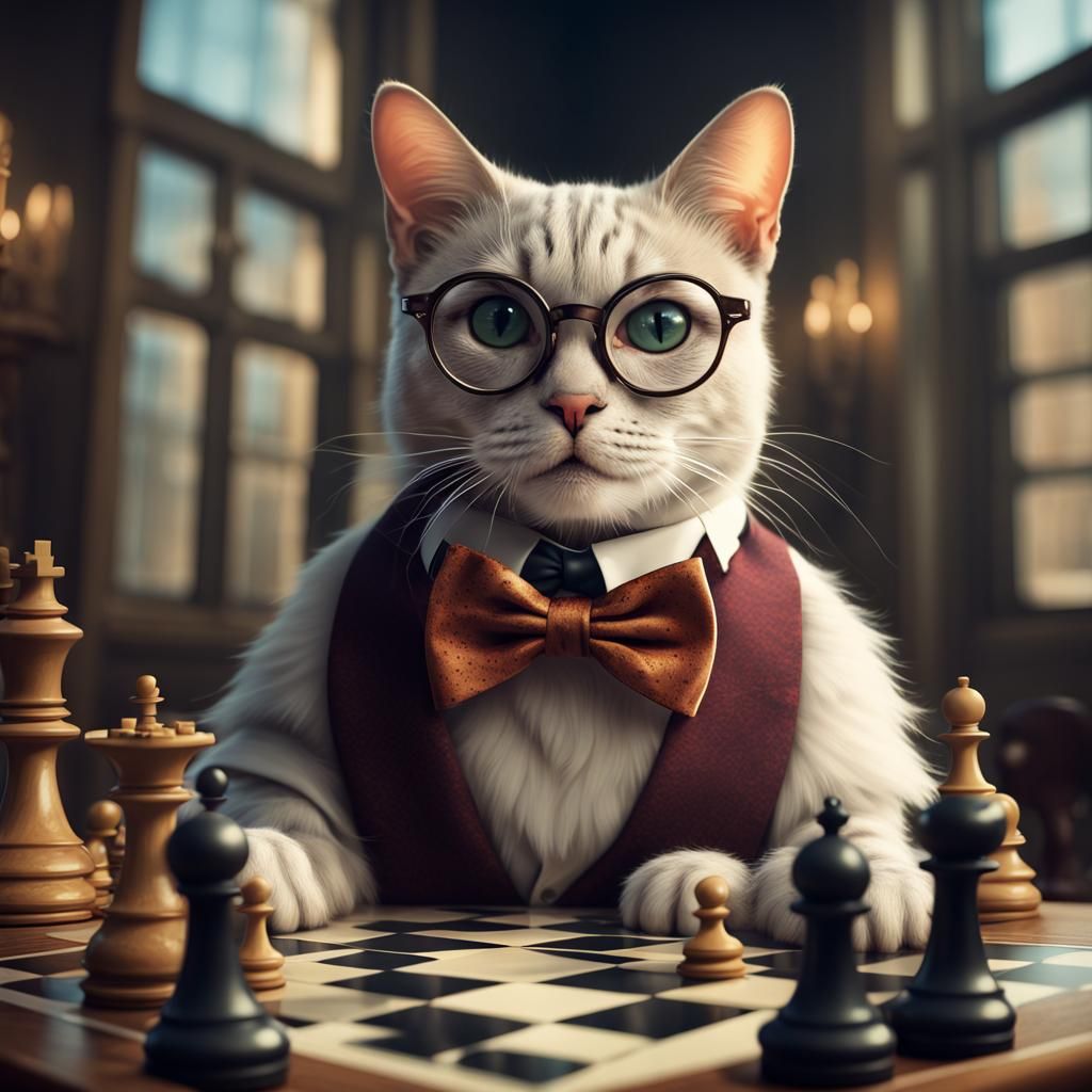 Cat Teaches Chess to Mice: A Whimsical Matte Painting