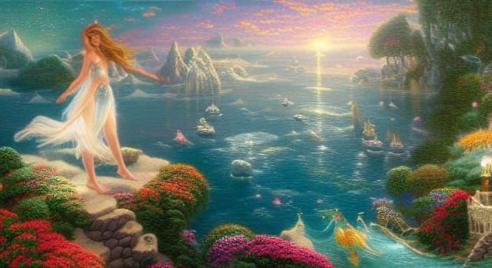 Ethereal Woman on Neptune in Fantasy Style