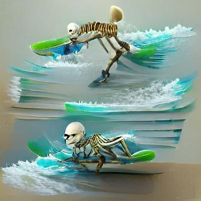 Surfing Skeleton on a Big Wave