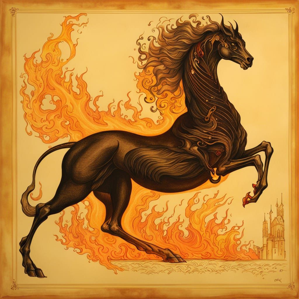 Fiery Skeletal Centaur in Gothic Horror Style