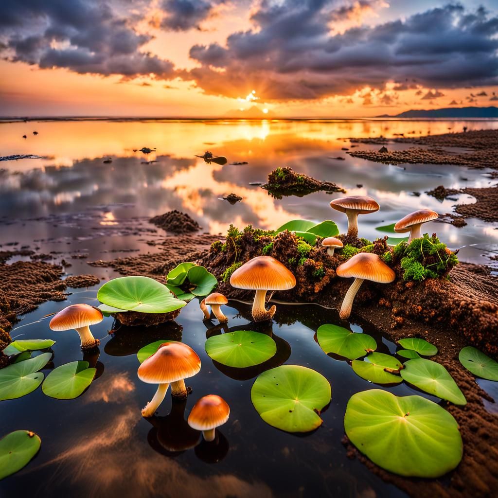 Sunset Beach with Overcast Sky: High-Resolution Photo