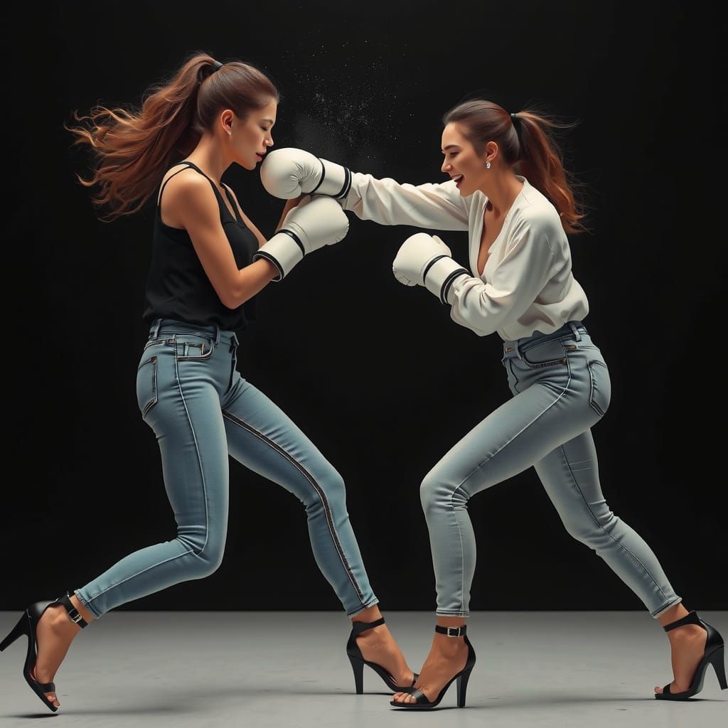 Hyper-Realistic Boxing Scene in High Heels