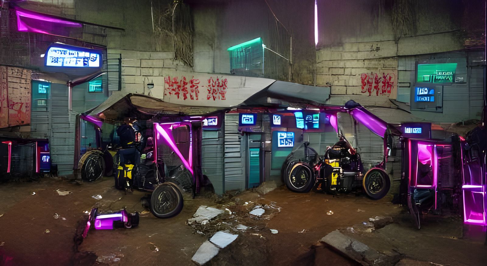 Cyberpunk Biker Bar in Ghetto Slum