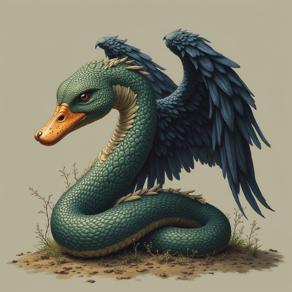 Hybrid Python with Raven Wings and Duck Head