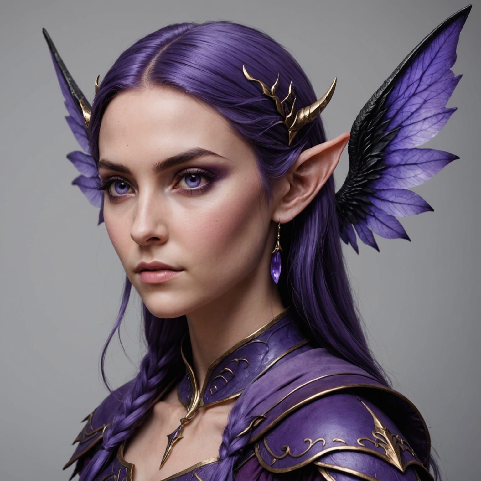 Mythical Female Elf with Lavender Wings