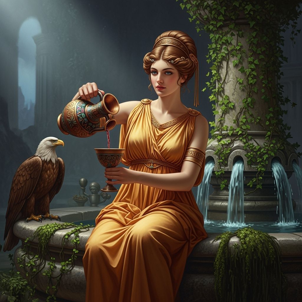 Hebe, Goddess of Youth, Pours Wine in Dark Fantasy Style