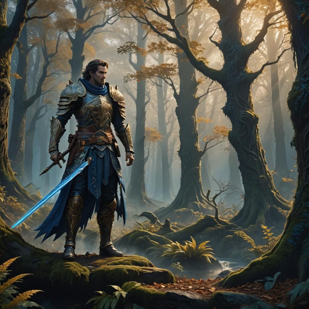 Mystical Forest Knight in Detailed Digital Painting
