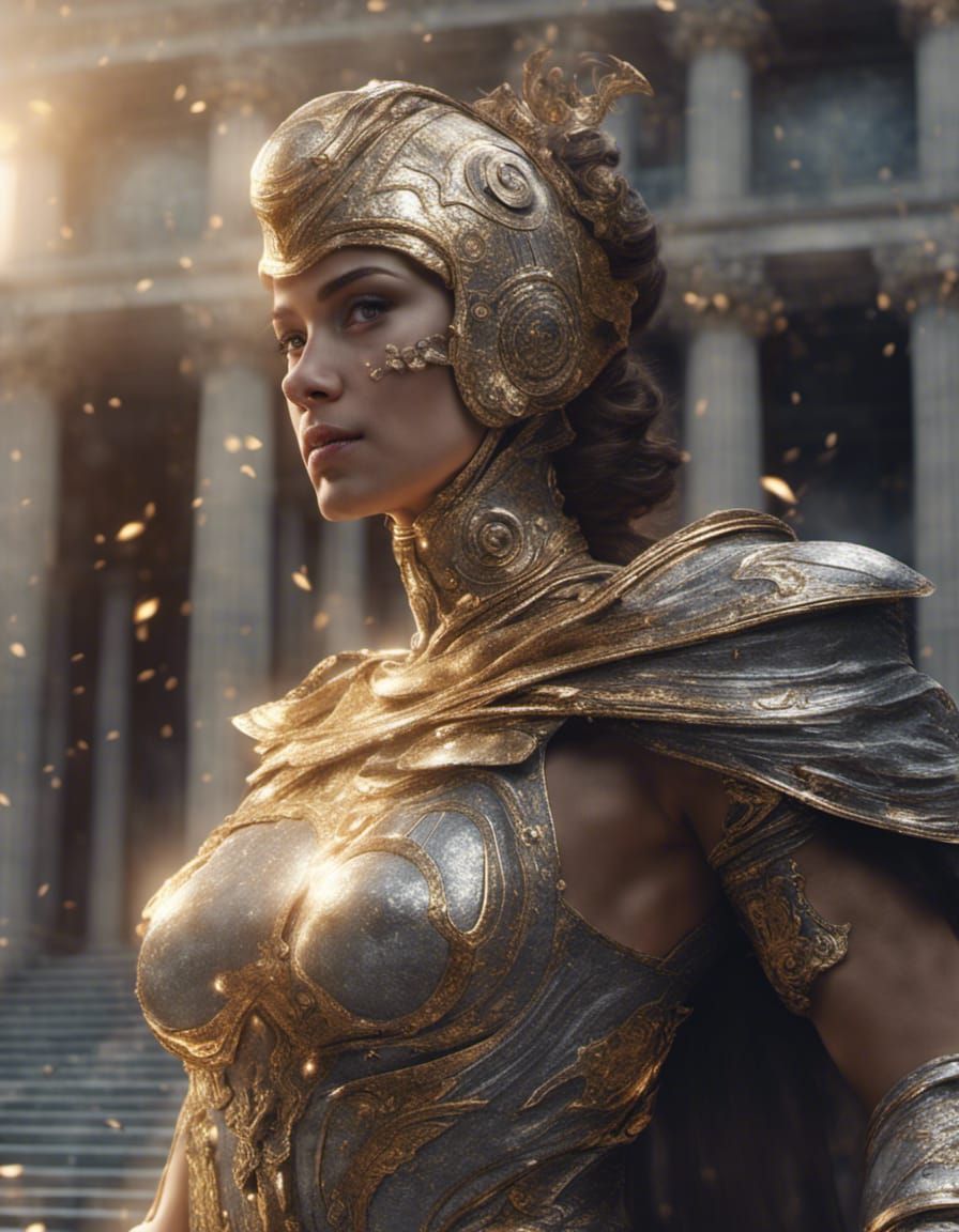 Athena, Goddess of War in Hyperrealistic Style