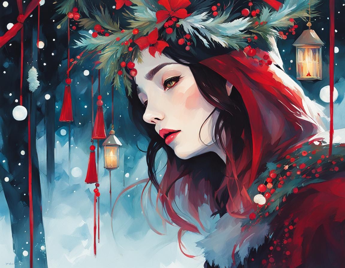 Festive Yule Celebration in Acrylic Painting Style