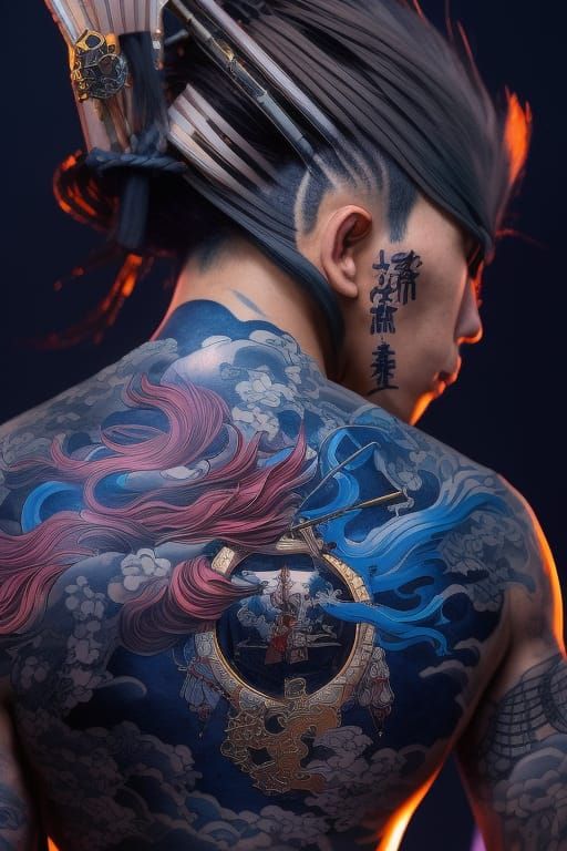 Anime Samurai Tattoo Design in New-School Style