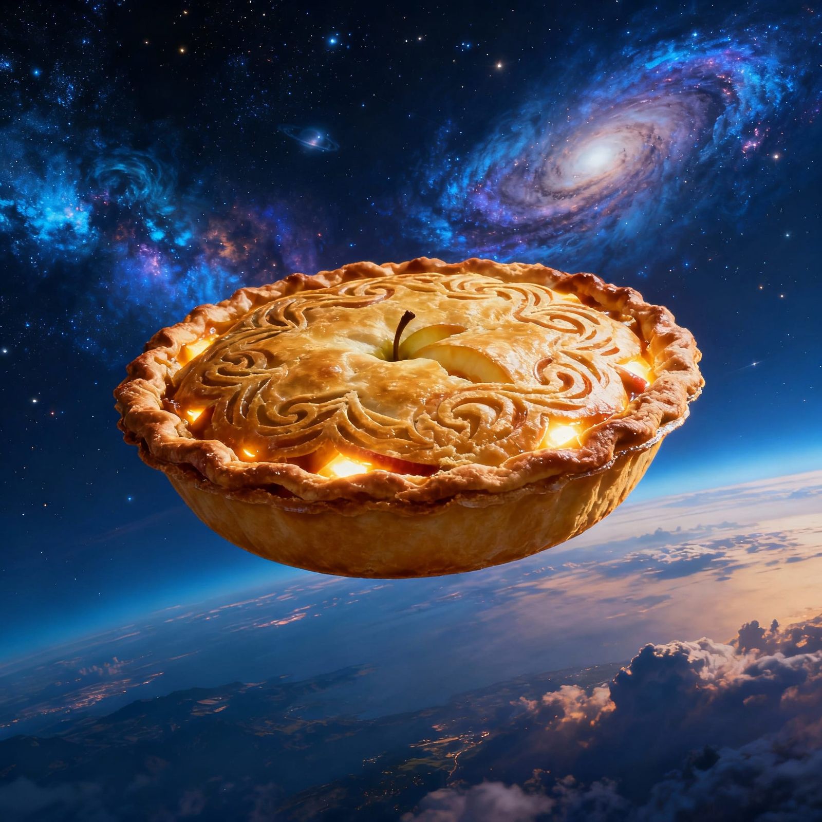 Cosmic Apple Pie Floating in Nebula Sky