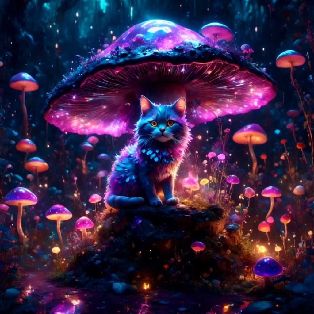 Cat on Mushroom in Graffiti Art Style