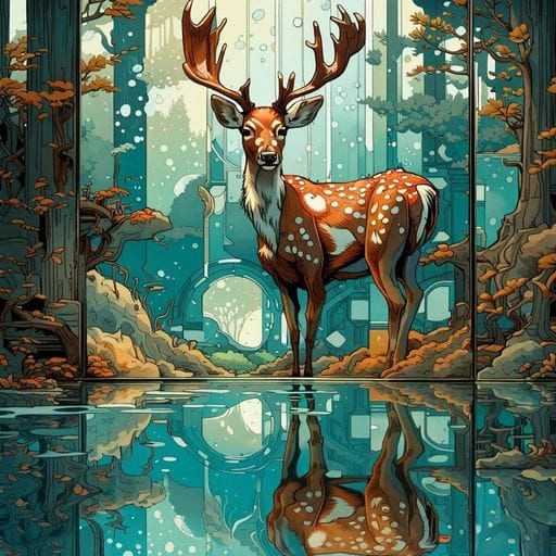 Deer Portrait Mirrored in Water