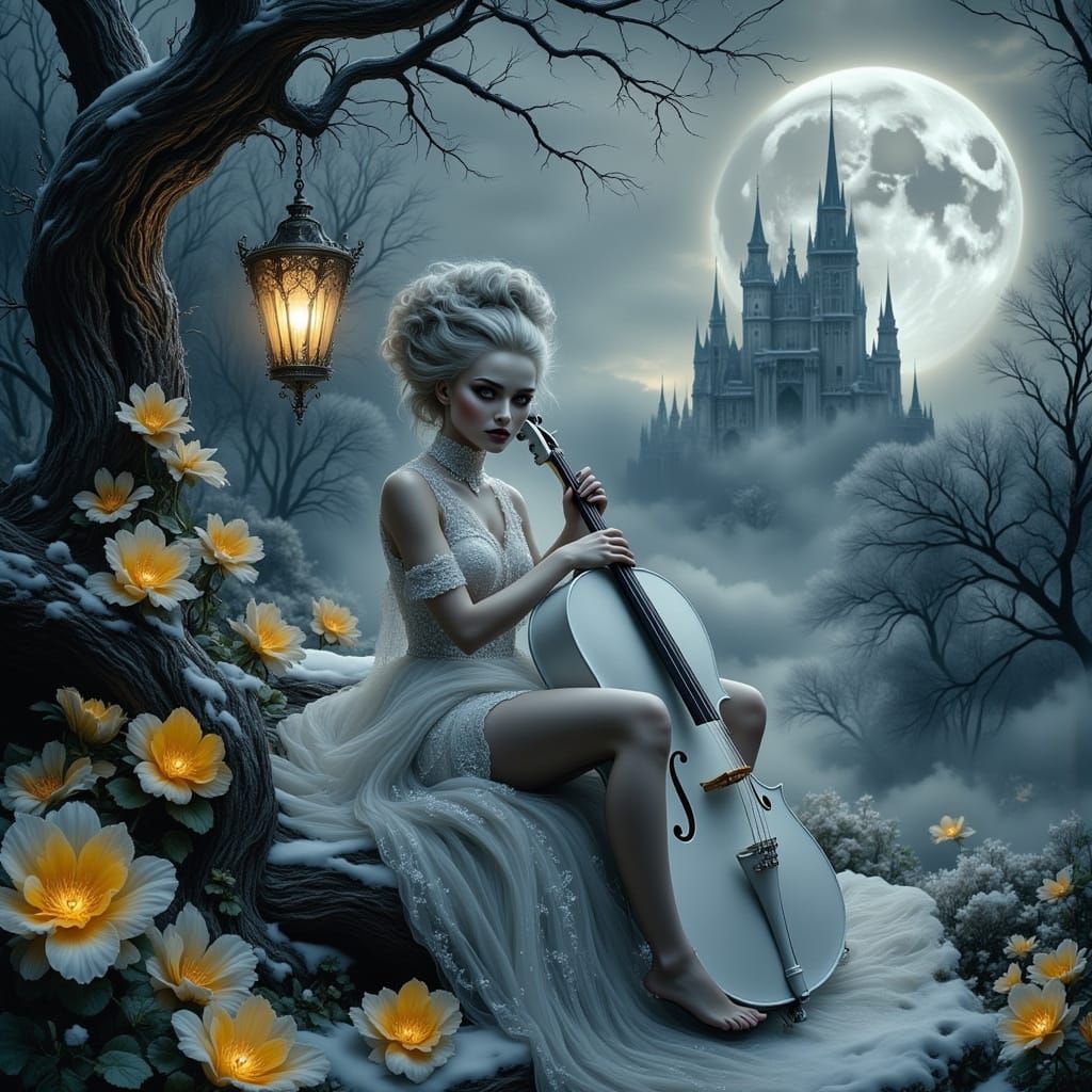 Ethereal Gothic Witch Sits Among Winter Flowers and Twisted ...