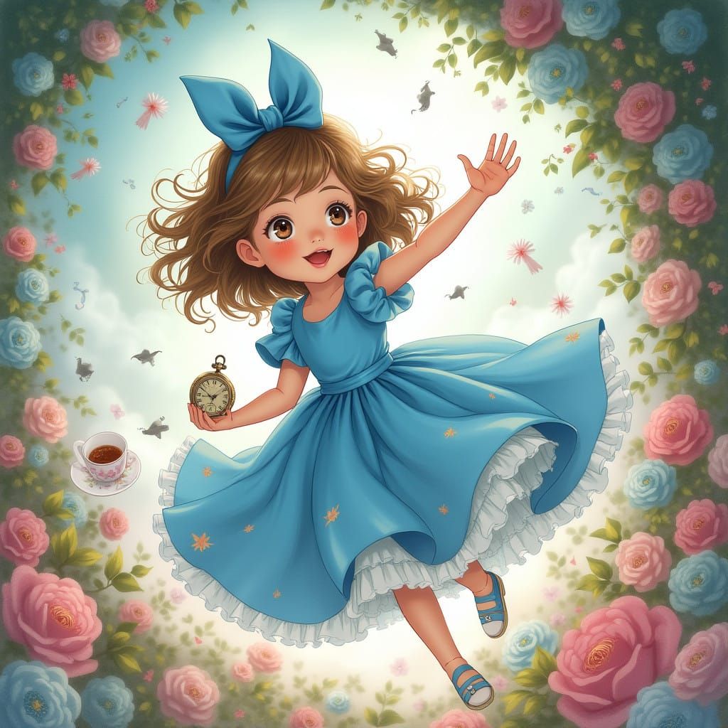 Whimsical Anime Girl Tumbles Down Rabbit Hole