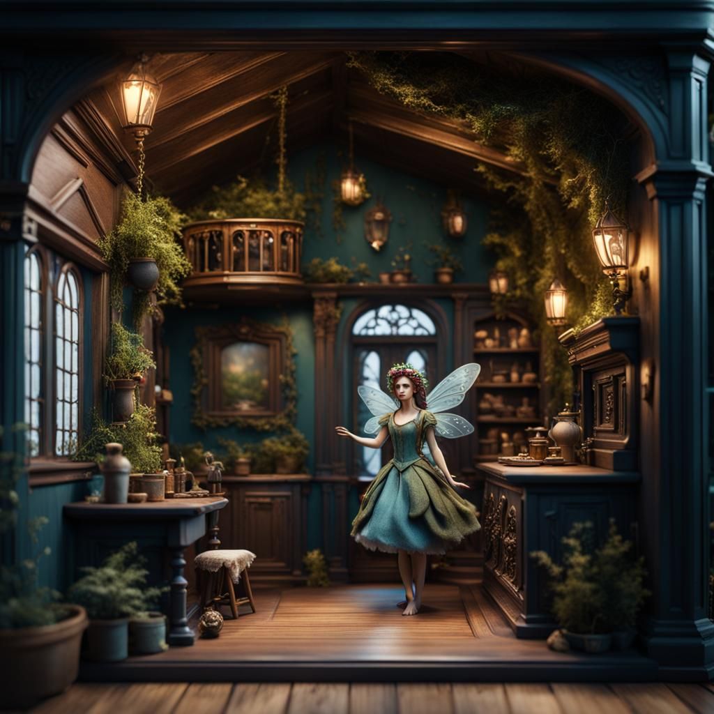 Tiny Fairy in Dollhouse: Detailed Matte Painting