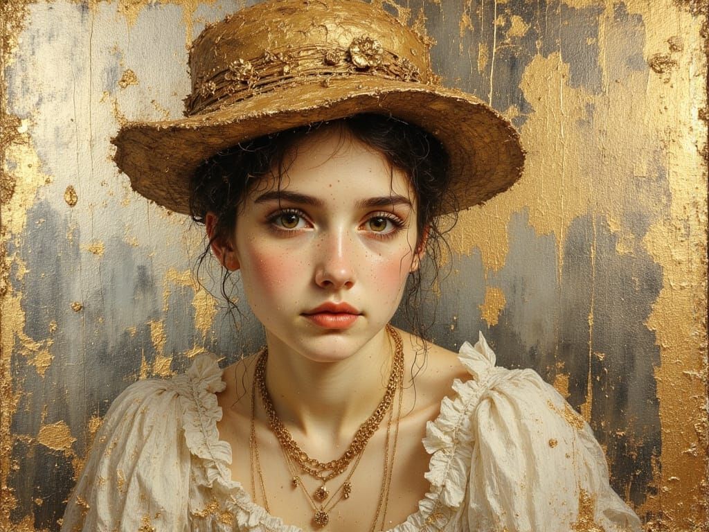 Impressionistic Gold and Silver Oil Painting