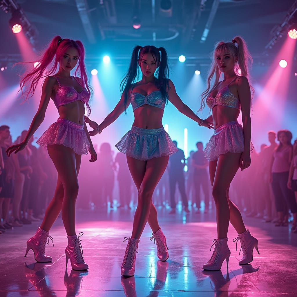 Vibrant K-Pop Dancers in Neon Lights