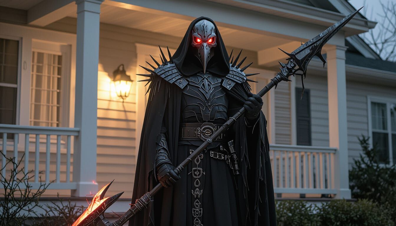 Ominous Alien Executioner Outside Suburban Home