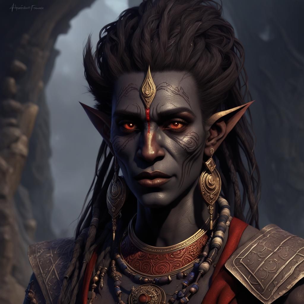 Dunmer Dark Elf Portrait in Matte Painting Style