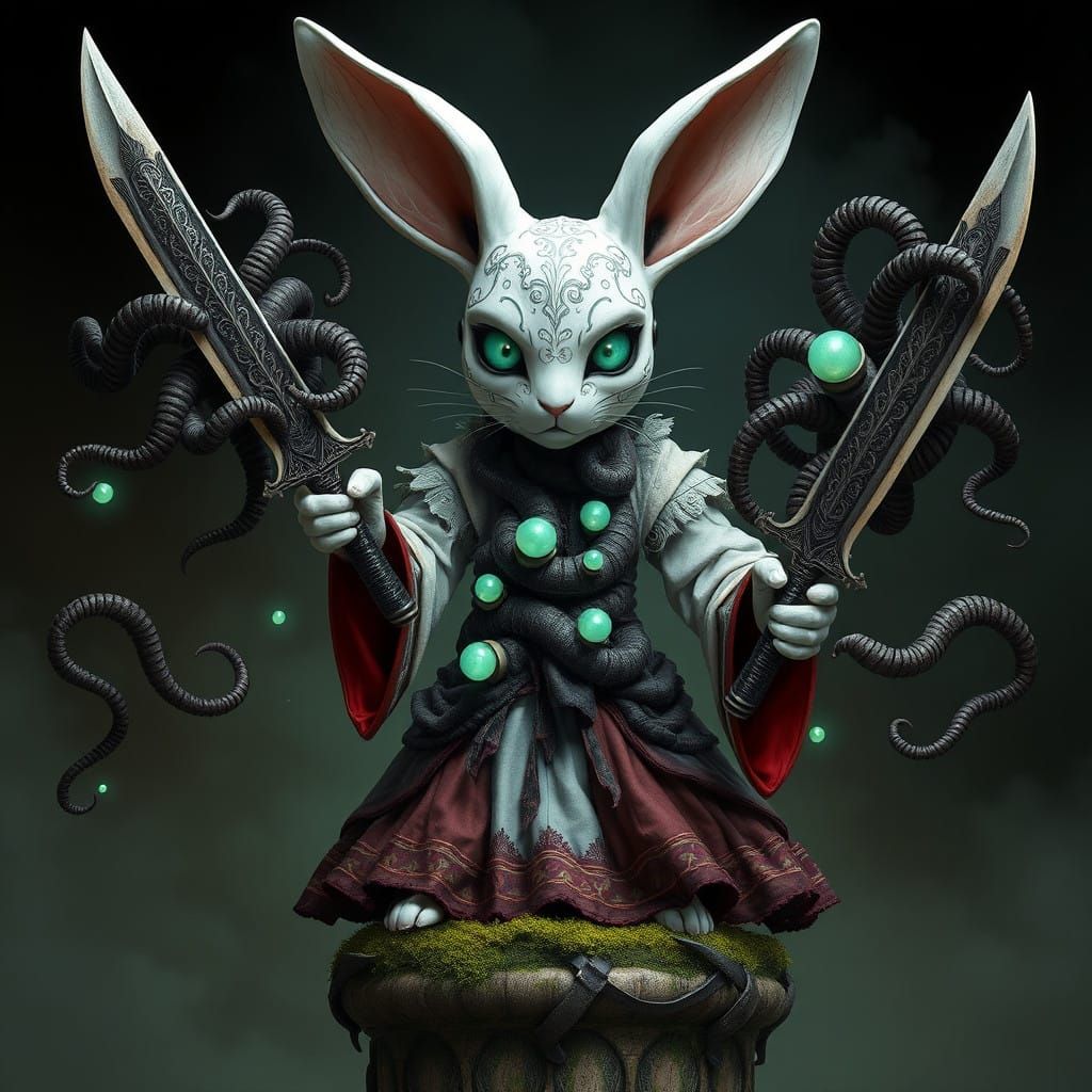 Regal Rabbit Wields Ancient Scimitars with Biomechanical Wor...