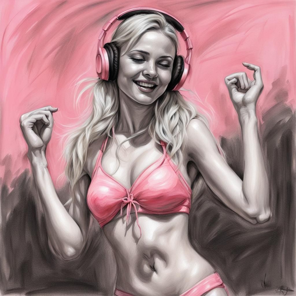 Blonde Girl Dancing: Hyperdetailed Charcoal Drawing