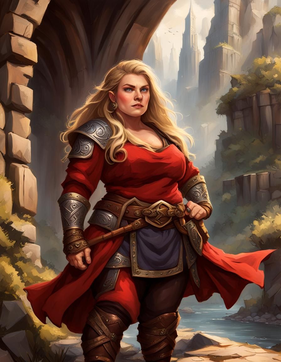 Fantasy Dwarf Adventurer in Red Clothes