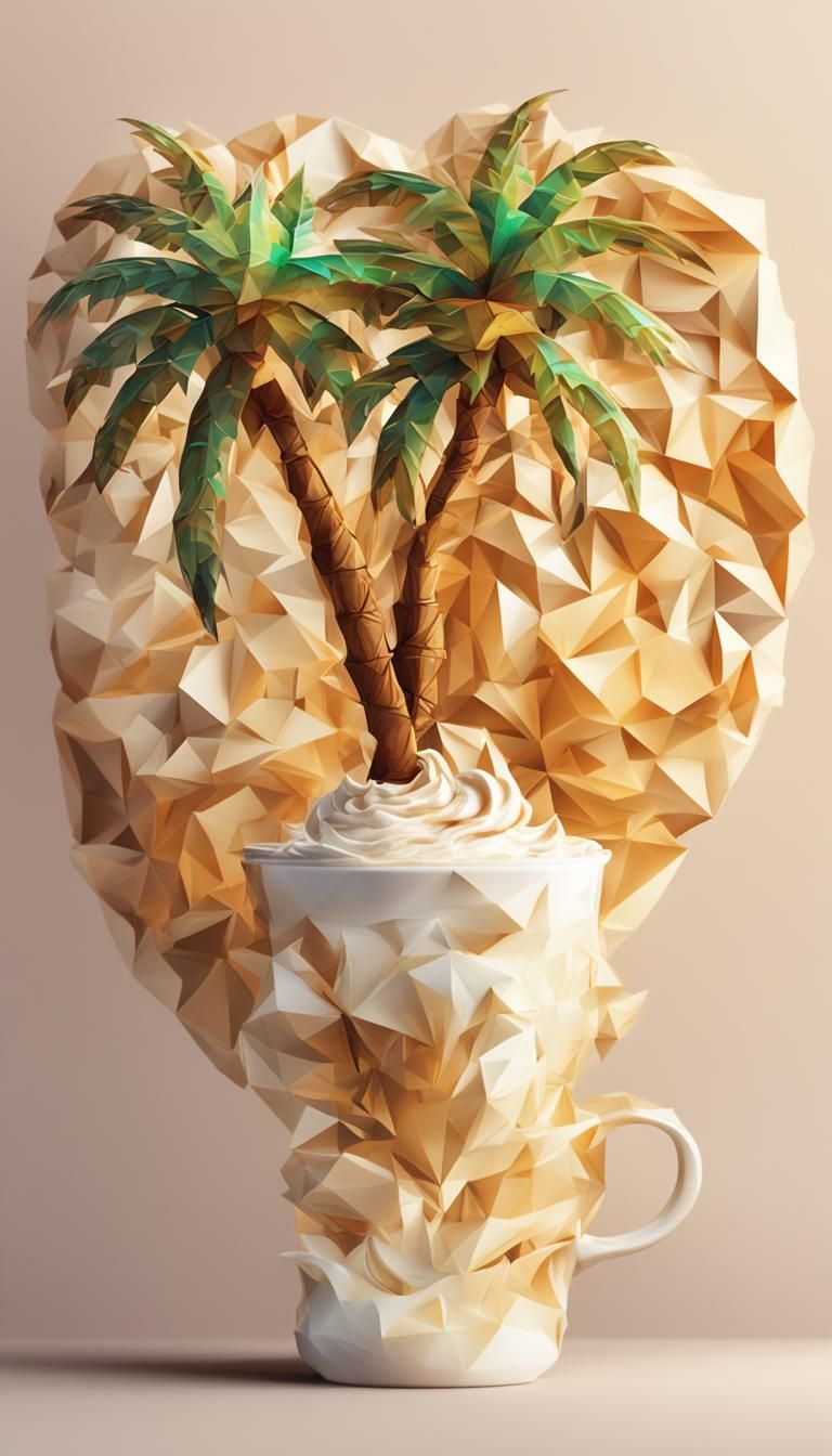 Heart Palm Tree Coffee in Low-Poly Art