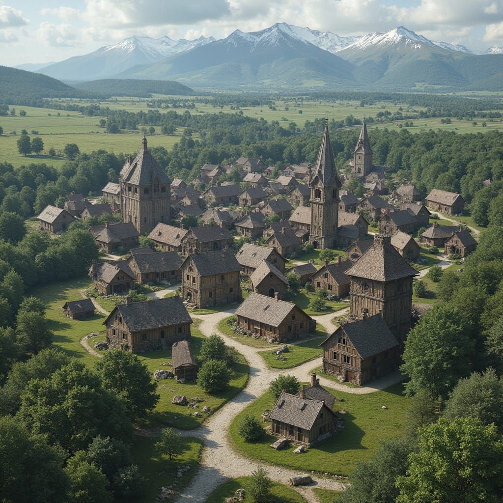 Aerial View of Medieval Scandinavian City