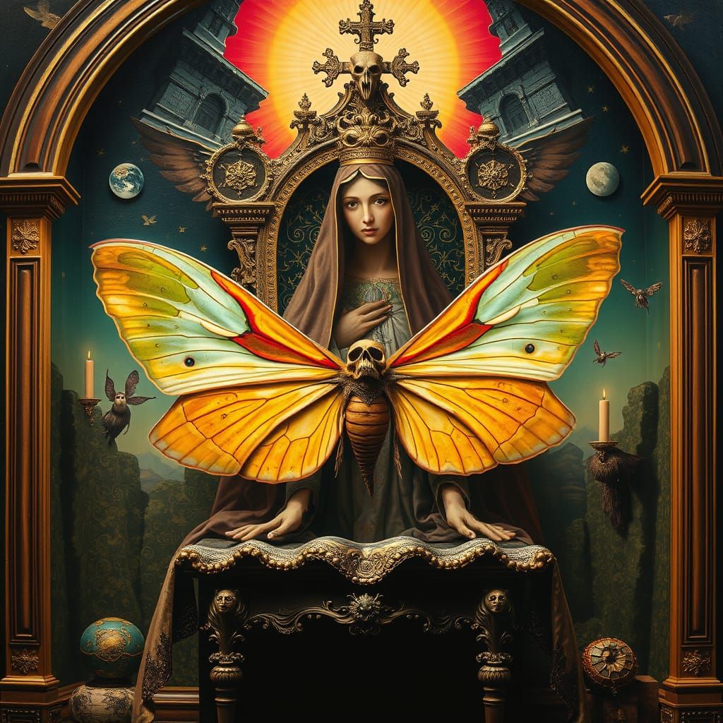 Surreal Virgin Retablo with Cosmic Faery