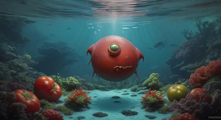 Hyperrealistic Tomato Monster Portrait at Golden Hour