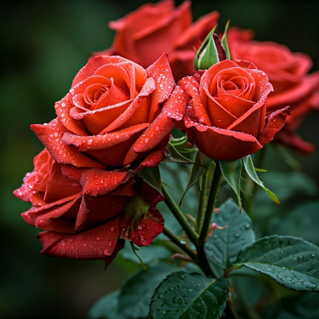 Luminous Roses with Dewdrops in Art Nouveau Style