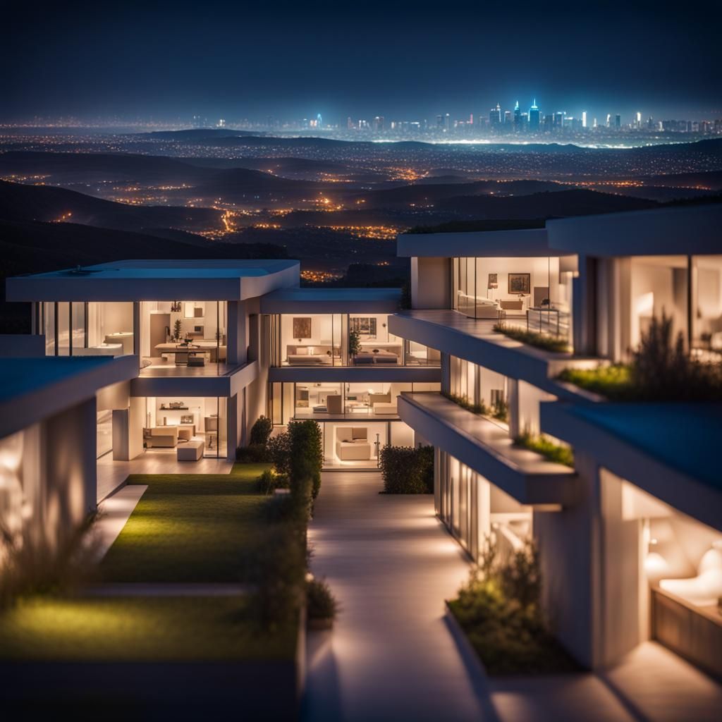 Futuristic Underground Mediterranean Mansion at Night