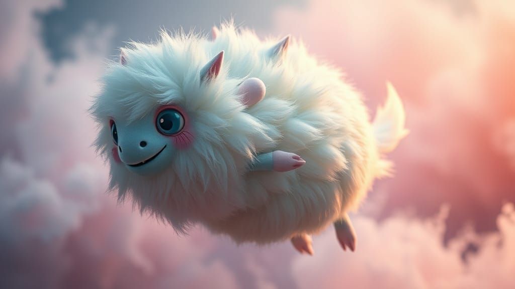 Pastel Cotton Candy Creature in Iridescent Mist