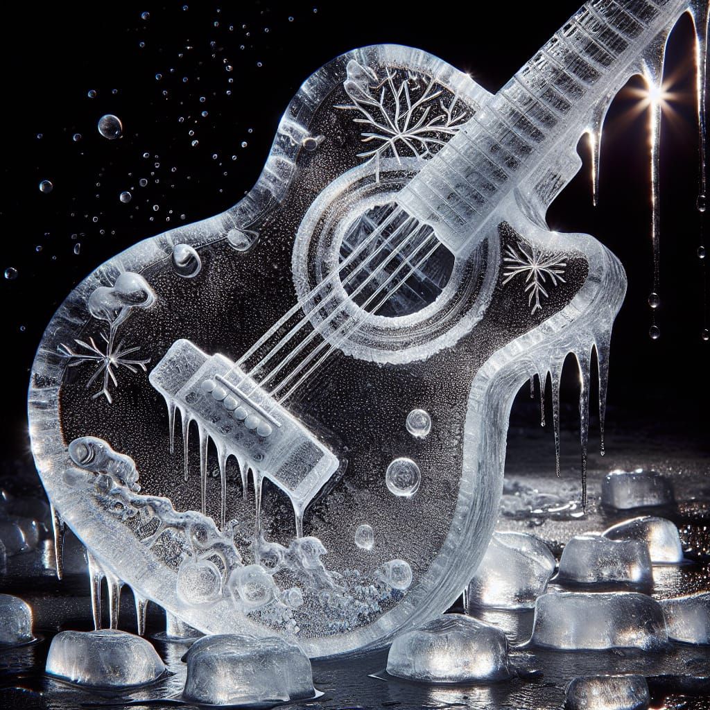 Ethereal Ice Guitar with Water Droplets