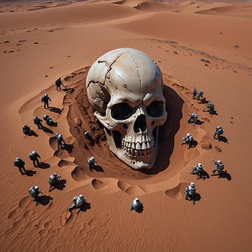 Cybernetic Archaeologists Unearth Alien Skull on Mars