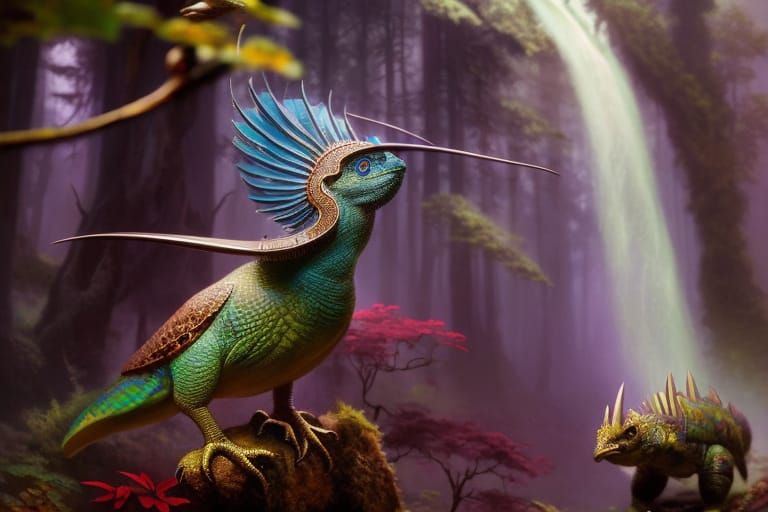 Hyperrealistic Bird Lizard Portrait in Fantasycore Style