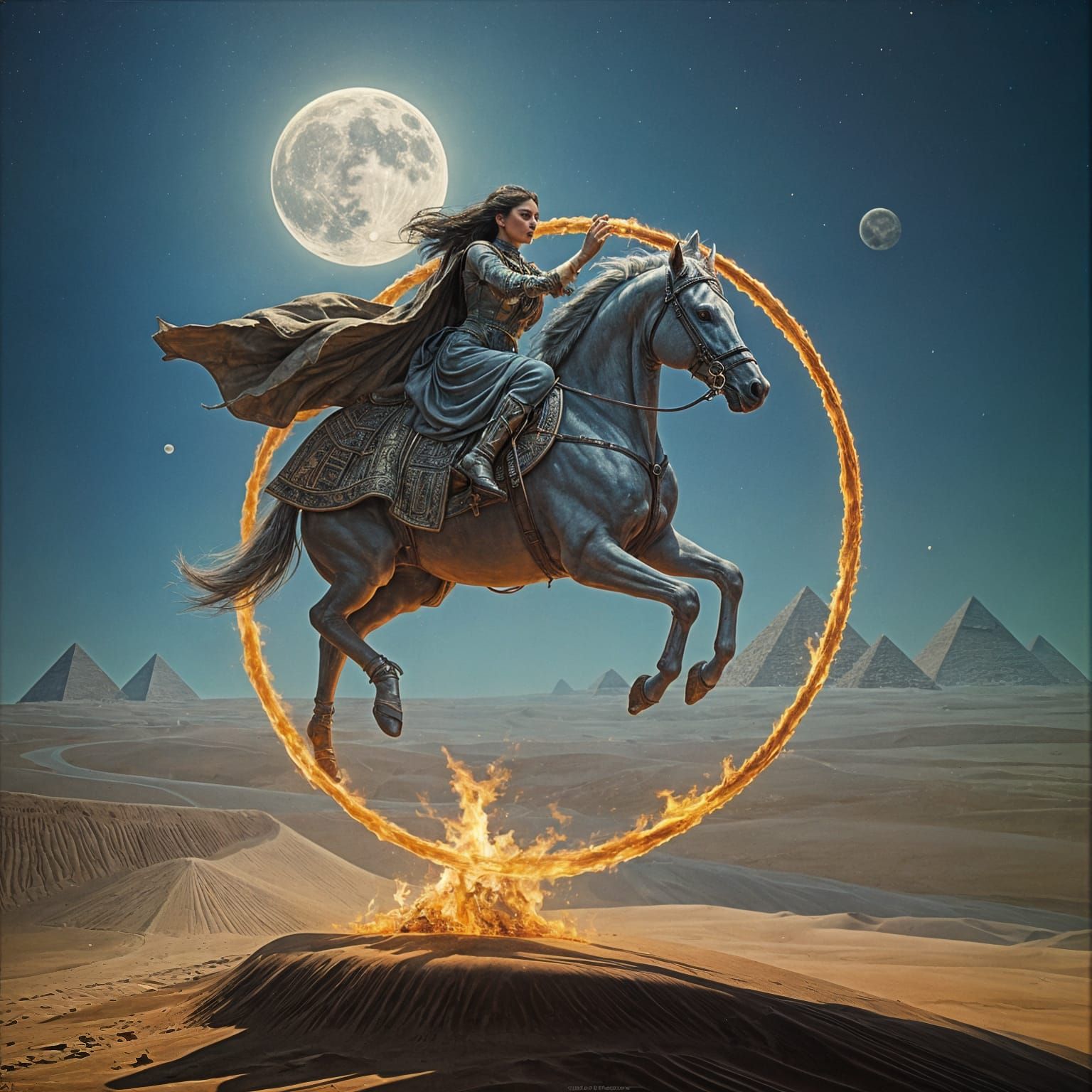 Surreal Woman Vaulter with Burning Hoop, Magical Realism