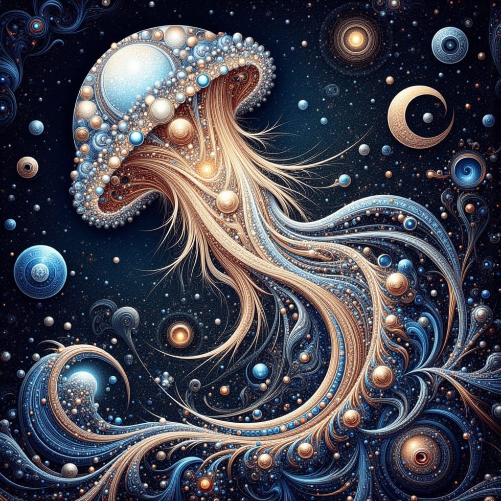 Celestial Jellyfish in Vibrant Geometric Patterns